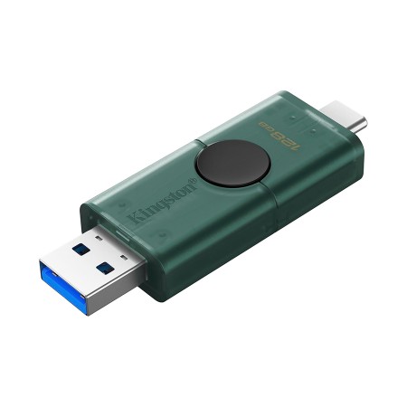 KINGSTON DataTraveler DUO USB flash drive, 128GB, Dual connectors USB-A and USB-C, Plug-and-play - Black/Green KINGSTON DataTraveler DUO USB flash drive, 128GB, Dual connectors USB-A and USB-C, Plug-and-play - Black/Green