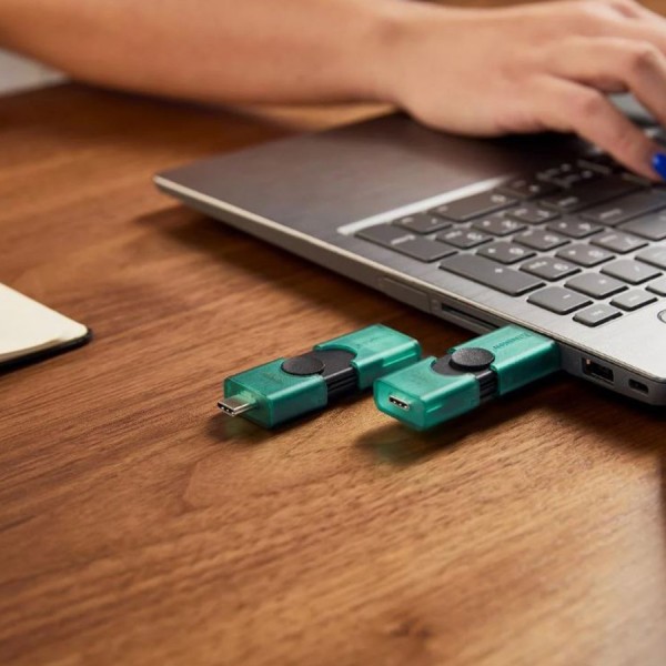 وحدة تخزين KINGSTON DataTraveler DUO ,USB, سعة 128GB,  ذاكرة USB مدمجة ومرنة لنقل البيانات, واجه توصيل مزدوجة USB-A و USB-C, دعم التشغيل الفوري - أسود/أحضر