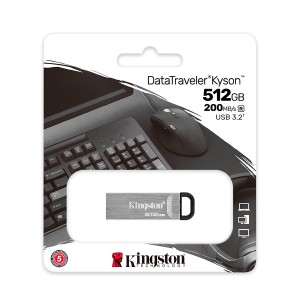 وحدة تخزين KINGSTON DataTraveler KYSON ,USB, سعة 512GB, سرعة قراءة تصل إلى 200MB/s , واجهة توصيل USB Type-A, دعم التشغيل الفوري - أسود/معدني