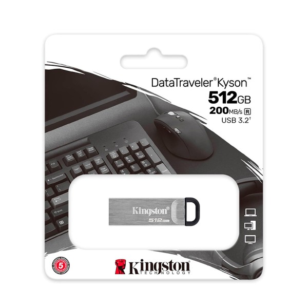 وحدة تخزين KINGSTON DataTraveler KYSON ,USB, سعة 512GB, سرعة قراءة تصل إلى 200MB/s , واجهة توصيل USB Type-A, دعم التشغيل الفوري - أسود/معدني