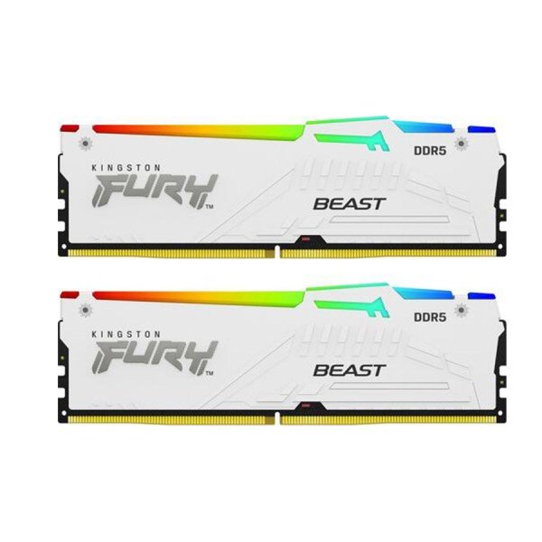 ذاكرة للتجميعات الاحترافية Kingston FURY Beast, سعة 64 جيجابايت DDR5, تردد 5600MHz, تدعم EXPO وXMP 3.0, إضاءة ARGB - أبيض ذاكرة للتجميعات الاحترافية Kingston FURY Beast, سعة 64 جيجابايت DDR5, تردد 5600MHz, تدعم EXPO وXMP 3.0, إضاءة ARGB - أبيض
