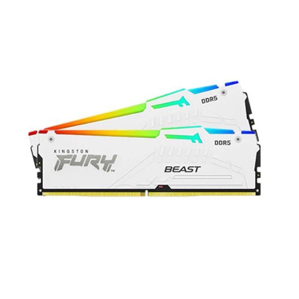 ذاكرة للتجميعات الاحترافية Kingston FURY Beast, سعة 64 جيجابايت DDR5, تردد 5600MHz,  تدعم EXPO وXMP 3.0, إضاءة ARGB - أبيض