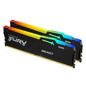 ذاكرة للتجميعات الاحترافية Kingston FURY Beast, سعة 64 جيجابايت DDR5, تردد 6000MHz,  تدعم EXPO وXMP 3.0, إضاءة ARGB - أسود