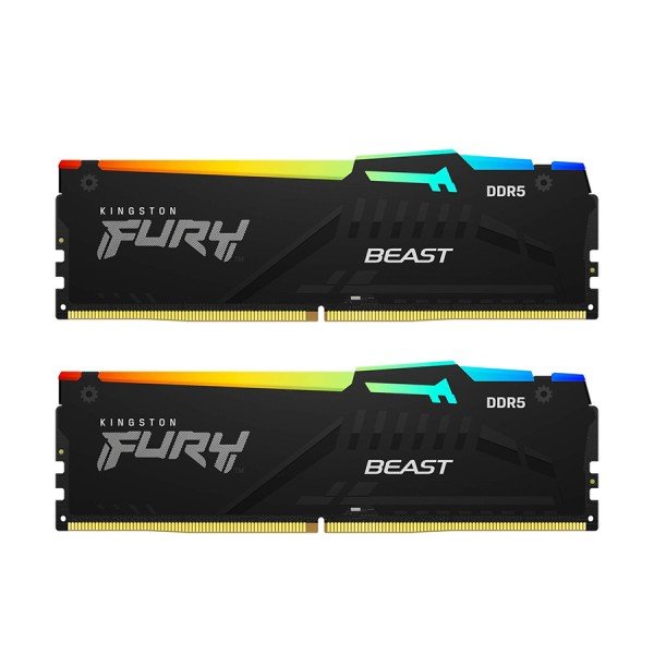 رامات احترافية KINGSTON FURY Beast, سعة 32 جيجابايت, سرعة 6400 ميجاهرتز DDR5, التوقيت CL32, إضاءة RGB, دعم منصات Intel و AMD - أسود