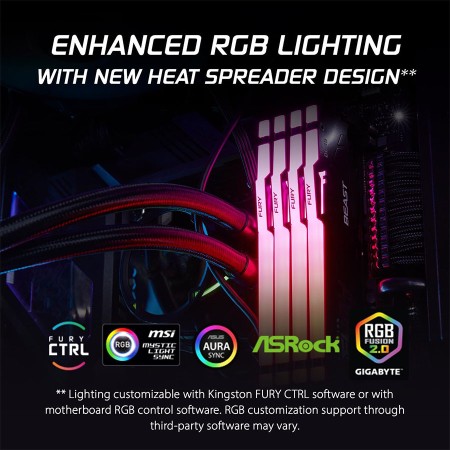 MEMORY DESKTOP KINGSTON FURY Beast RGB, 32GB (2×16GB) 6400MHz DDR5, CL32, Supports XMP and EXPO - BLACK