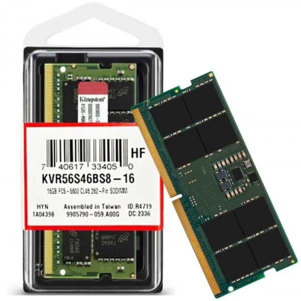 رامات لابتوب من كينغستون Kingston KVR56S46BS8-16 , سعة 16 جيجابايت DDR5 , سرعة تصل الى 5600MT/s, تصميم SO-DIMM, بزمن تأخير CL46 رامات لابتوب من كينغستون Kingston KVR56S46BS8-16 , سعة 16 جيجابايت DDR5 , سرعة تصل الى 5600MT/s, تصميم SO-DIMM, بزمن تأخير CL46