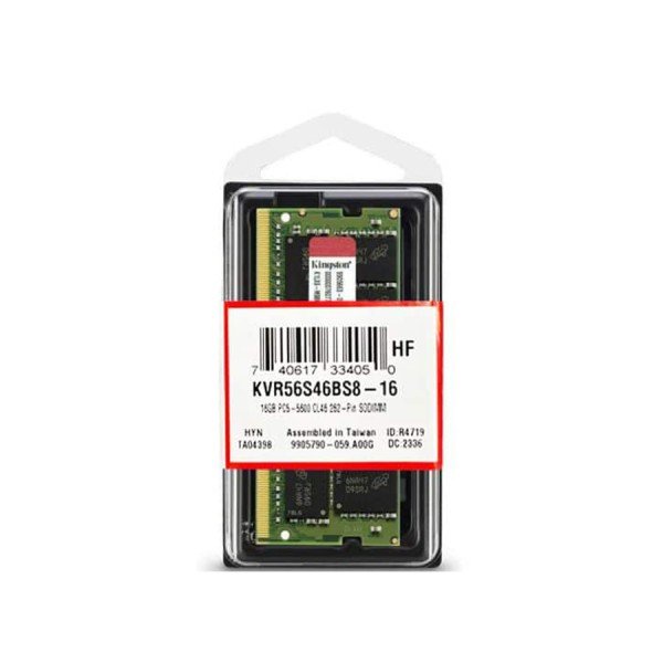 رامات لابتوب Kingston ValueRAM, سعة 32 جيجابايت, سرعة 5600 ميجاهرتز DDR5. التوقيت CL46, متوافقة مع معالجات Intel وAMD