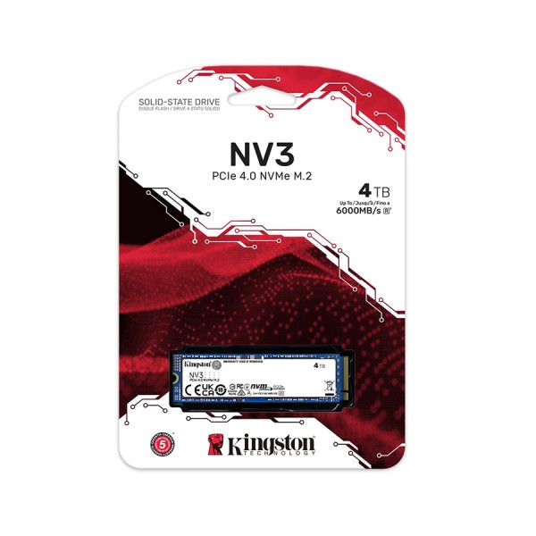 KINGSTON NV3S/4000G 4TB M.2 2280 NVMe SSD, PCIe 4.0 x4, read speed up to 6000MB/s, 3D NAND technology