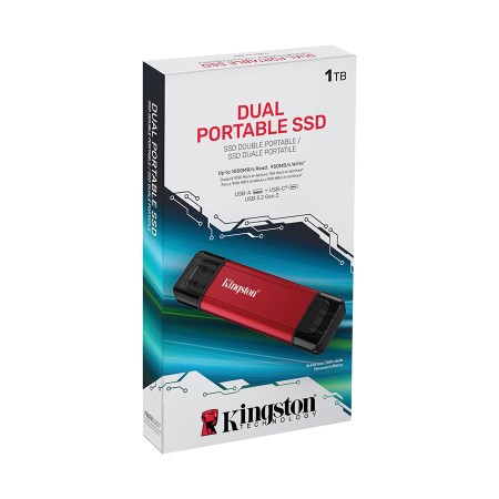 KINGSTON SPSD 1TB Dual Portable SSD, up to 1,050MB/s read, Dual connectors USB-A and USB-C, 3D NAND, Plug-and-play - Black/Red