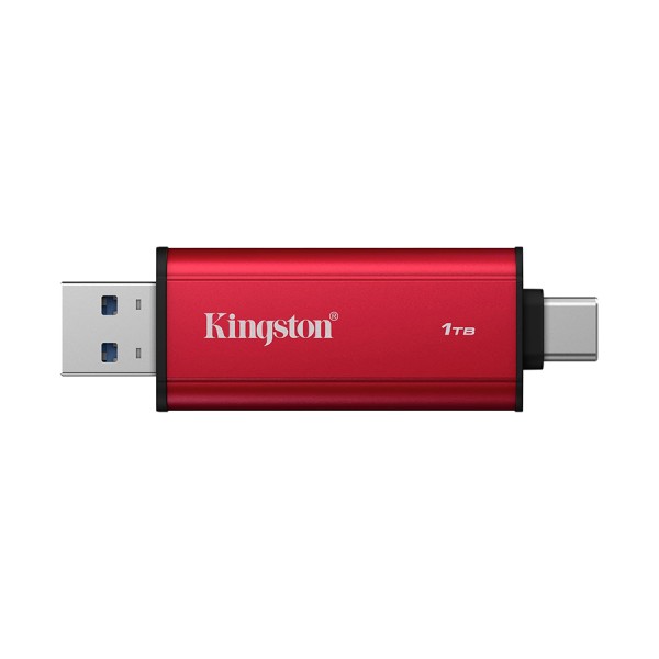 وحدة تخزين خارجية KINGSTON SPSD 1TB Dual, سعة 1 تيرا, سرعة قراءة حتى 1,050MB/s, واجه توصيل مزدوجة USB-A و USB-C, تقنية 3D NAND, دعم التشغيل الفوري  - أسود/أحمر