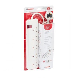 Power Extension LEGRAND 5 power sockets ,5-meter cable length ,Child safety shutters ,lluminated ON/OFF switch - White