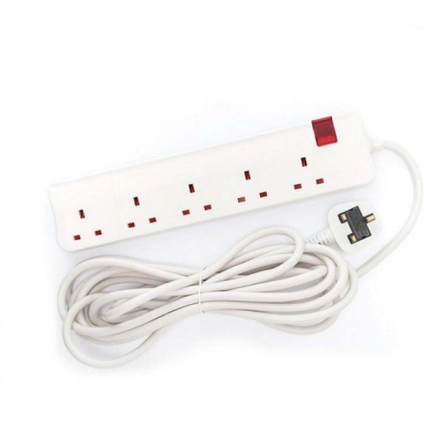 توصيلة كهرباء LEGRAND يحتوي على 5 منافذ كهربائية، مع كابل بطول 5 أمتار، وحماية للأطفال داخل المنافذ (Shutters)، وزر تشغيل/إيقاف مضيء - ابيض