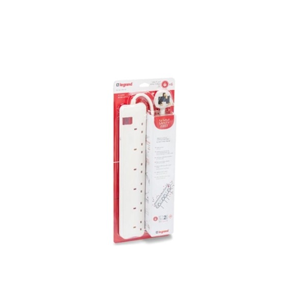 Power Extension LEGRAND 6 power sockets ,3-meter cable length ,Child safety shutters ,lluminated ON/OFF switch - White