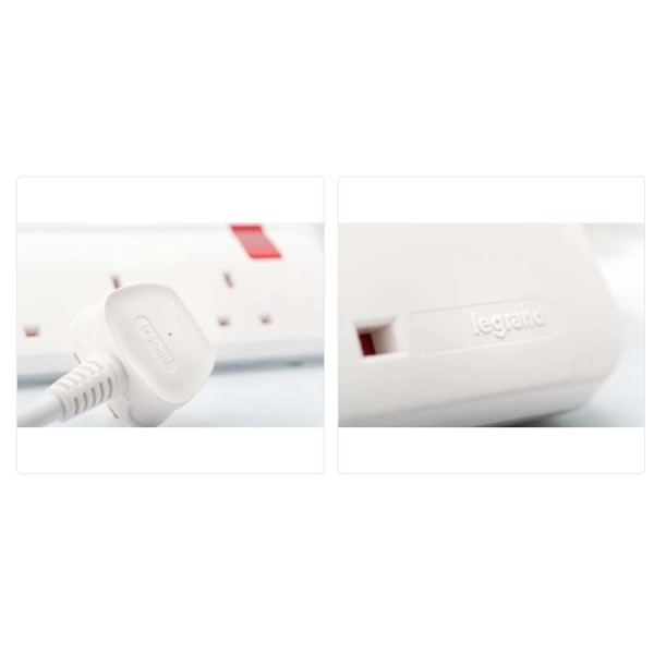 Power Extension LEGRAND 6 power sockets ,3-meter cable length ,Child safety shutters ,lluminated ON/OFF switch - White
