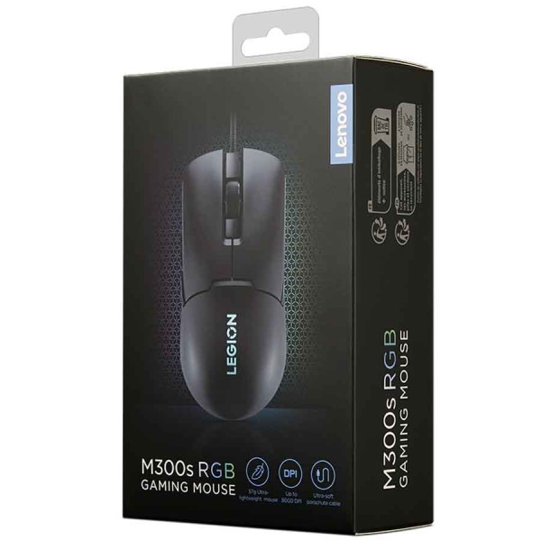 Wired Gaming Mouse ,Lenovo Legion M300s RGB ,57g design ,100% PTFE ,Up to 8000 DPI rated at 220 IPS / 30G ,6 programmable buttons
