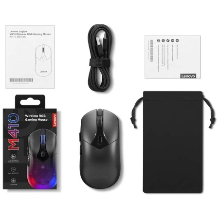 ماوس العاب لاسلكي Lenovo Legion M410 RGB، تصميم بوزن 100 جرام، دقة تصل إلى 16000 DPI، سرعة تتبع 400 IPS، 6 أزرار قابلة للبرمجة، قابل لإعادة الشحن