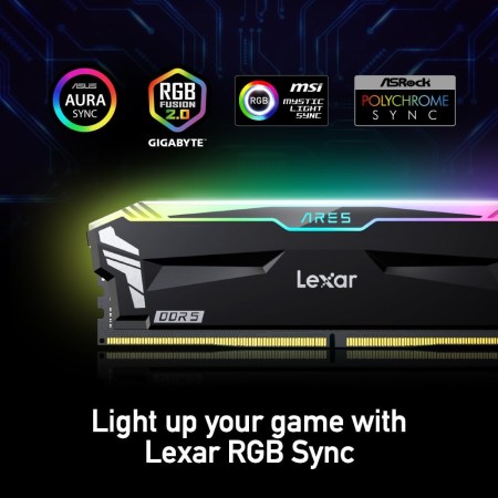 ذاكرة كمبيوتر Lexar ARES DDR5 RGB بسعة 32GB (2×16GB) بسرعة 6400MHz – أسود
