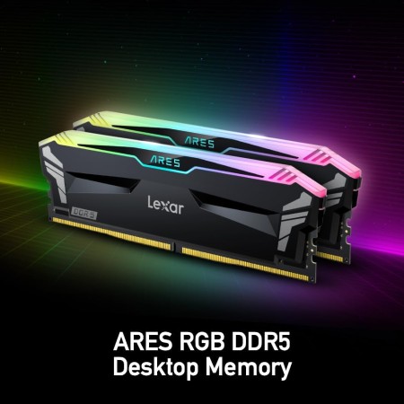 ذاكرة كمبيوتر Lexar ARES DDR5 RGB بسعة 32GB (2×16GB) بسرعة 6400MHz – أسود