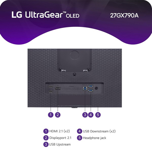 شاشة العاب احترافية LG UltraGear 27GX790A-B, مقاس27 بوصة بدقة QHD (2560×1440), لوحة OLED, معدل تحديث 480Hz (OC), زمن استجابة 0.03Ms (GTG), دعم G-SYNC و FreeSync - أسود