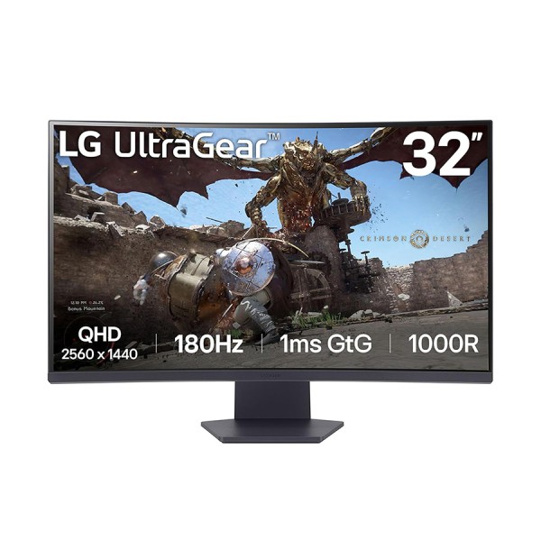 شاشة العاب منحنية LG UltraGear, مقاس 32 بوصة بدقة QHD (2560×1440),  لوحة VA، معدل تحديث 180 Hz مع استجابة  1Ms, دعم AMD FreeSync™ و VESA AdaptiveSync - أسود