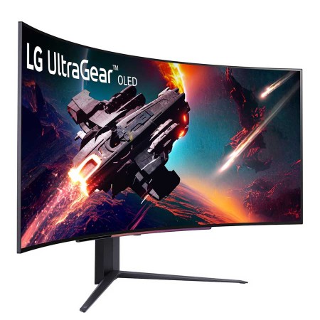 شاشة العاب احترافية LG UltraGear 45GS96QB-B، بشاشة OLED منحنية 800R، دقة WQHD 3440×1440، معدل تحديث 240Hz، زمن استجابة 0.03ms، USB Type-C، وسماعات مدمجة