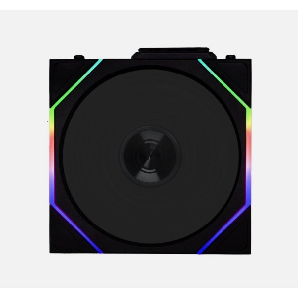 مروحة ليان لي UNI FAN TL Wireless , مروحة واحدة بحجم 120 مم بشفرات عادية, اتصال لاسلكي عبر منظومة L-Wireless, منطقتا إضاءة ARGB - أسود