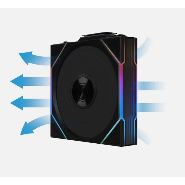 مروحة ليان لي UNI FAN TL Wireless Reverse Blade, مروحة واحدة بحجم 120 مم بشفرات عكسية, اتصال لاسلكي عبر منظومة L-Wireless, منطقتا إضاءة ARGB - أسود