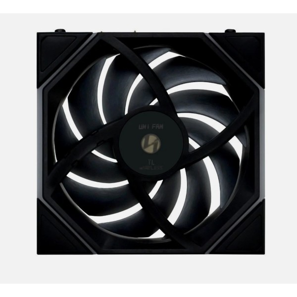 مروحة ليان لي UNI FAN TL Wireless , مروحة واحدة بحجم 120 مم بشفرات عادية, اتصال لاسلكي عبر منظومة L-Wireless, منطقتا إضاءة ARGB - أسود