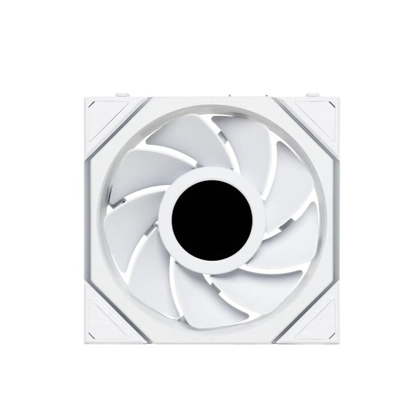 مروحة ليان لي LIAN LI UNI FAN TL WIRELESS LCD 120 REVERSE BLADE, تصميم بشفرات عكسية, شاشة LCD مدمجة, حجم 120 مم, اتصال لاسلكي 2.4Ghz للتحكم بالإضاءة - أبيض