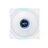 مروحة ليان لي LIAN LI UNI FAN TL WIRELESS LCD 120 REVERSE BLADE, تصميم بشفرات عكسية, شاشة LCD مدمجة, حجم 120 مم, اتصال لاسلكي 2.4Ghz للتحكم بالإضاءة - أبيض
