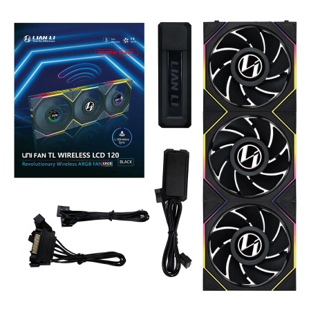 Lian Li UNI FAN TL Wireless LCD Reverse Blade, 3 × 120 mm RGB Fans, Integrated 1.6-inch LCD screen, Wireless controller - Black Lian Li UNI FAN TL Wireless LCD Reverse Blade, 3 × 120 mm RGB Fans, Integrated 1.6-inch LCD screen, Wireless controller - Black