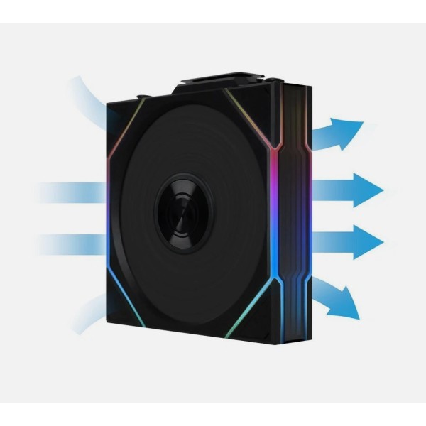 مروحة ليان لي UNI FAN TL Wireless , مروحة واحدة بحجم 120 مم بشفرات عادية, اتصال لاسلكي عبر منظومة L-Wireless, منطقتا إضاءة ARGB - أسود