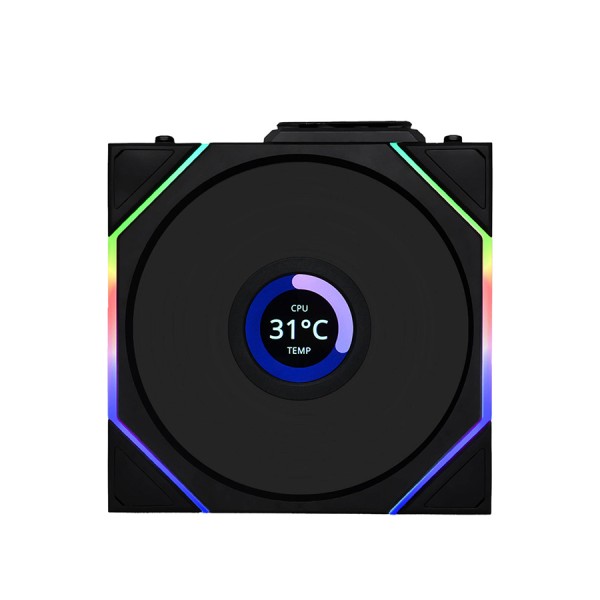 مراوح ليان لي Lian Li UNI FAN TL Wireless LCD , مروحة 120 مم بإضاءة ARGB, تصميم شفرات معكوس, شاشة LCD مدمجة مقاس 1.6 بوصة,  تحكم لاسلكي لتقليل الكابلات - أسود