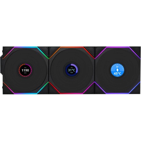مراوح احترافية ليان لي LIAN LI UNI FAN TL Wireless LCD, تأتي ب 3 مراوح ARGB مقاس 120 مم, تقنية اتصال لاسلكية,  متوافقة مع برنامج L-Connect, شاشة LCD قابلة للتخصيص - أسود