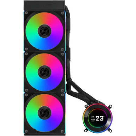 Lian Li HydroShift II LCD-C360CL 360 RGB AIO CPU Liquid Cooler, 360 mm AIO, triple 120 mm RGB fans, ARGB lighting, Support AMD and Intel Sockets - BLACK