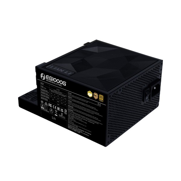مزود طاقة LIAN LI EG1000G Edge, بقدرة 1000 واط, كفاءة 80+ Gold, تصميم L-Shape, دعم معيار ATX 3.1, كابلات قابلة للفصل Fully Modular لسهولة التركيب - أسود