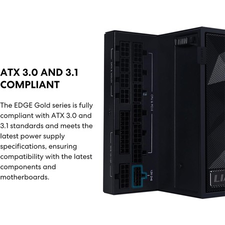 LIAN LI EG1000G Edge power supply, L-Shape design, 1000 watt, ATX 3.1, 80+ Gold efficiency, fully modular design - Black