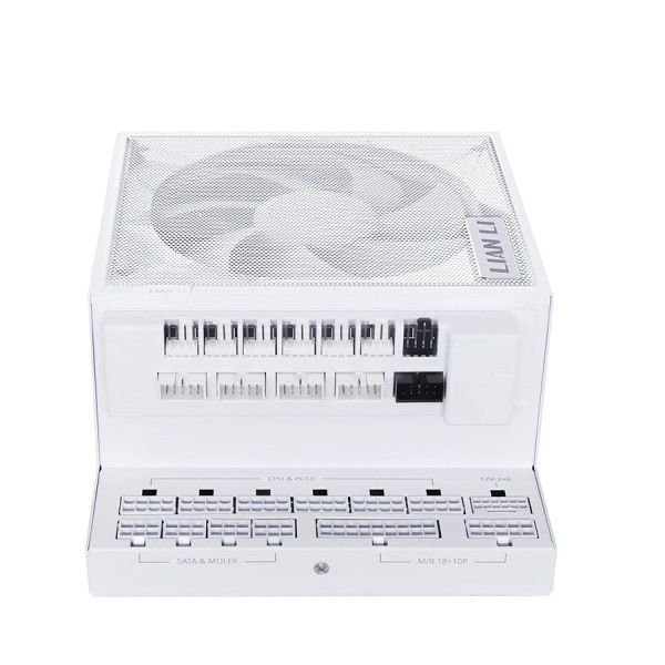 مزود طاقة LIAN LI EG1000G Edge, بقدرة 1000 واط, كفاءة 80+ Gold, تصميم L-Shape, دعم معيار ATX 3.1, كابلات قابلة للفصل Fully Modular لسهولة التركيب - أبيض