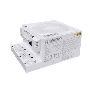مزود طاقة LIAN LI EG1000G Edge, بقدرة 1000 واط, كفاءة 80+ Gold, تصميم L-Shape, دعم معيار ATX 3.1, كابلات قابلة للفصل Fully Modular لسهولة التركيب - أبيض