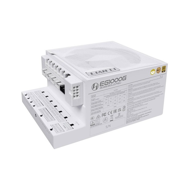 مزود طاقة LIAN LI EG1000G Edge, بقدرة 1000 واط, كفاءة 80+ Gold, تصميم L-Shape, دعم معيار ATX 3.1, كابلات قابلة للفصل Fully Modular لسهولة التركيب - أبيض