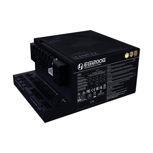 LIAN LI EG1200G Edge power supply, L-Shape design, 1200 watt, ATX 3.1, 80+ Gold efficiency, fully modular design - Black LIAN LI EG1200G Edge power supply, L-Shape design, 1200 watt, ATX 3.1, 80+ Gold efficiency, fully modular design - Black