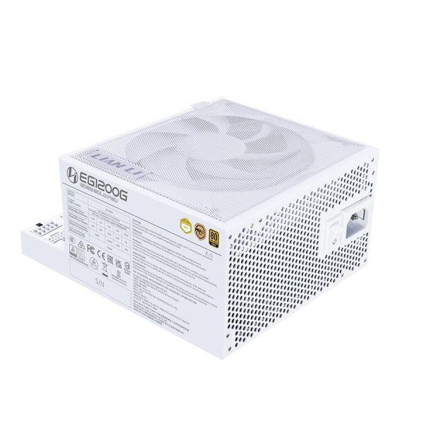 مزود طاقة LIAN LI EG1200G Edge, بقدرة 1200 واط, كفاءة 80+ Gold, تصميم L-Shape, دعم معيار ATX 3.1, كابلات قابلة للفصل Fully Modular لسهولة التركيب - أبيض