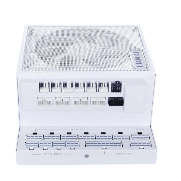 مزود طاقة LIAN LI EG1200G Edge, بقدرة 1200 واط, كفاءة 80+ Gold, تصميم L-Shape, دعم معيار ATX 3.1, كابلات قابلة للفصل Fully Modular لسهولة التركيب - أبيض