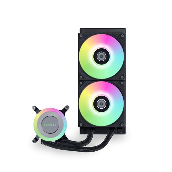 مبرد مائي احترافي Lian Li GA II Lite 240 RGB, حجم 240 ملم مع مروحتين 120مم بإضاءة ARGB, إضاءة تدعم المزامنة مع اغلب اللوحات, متوافق مع معالجات AMD وIntel - أسود