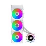 مبرد مائي احترافي Lian Li HydroShift II LCD-C 360CL, حجم 360 ملم مع 3 مراوح 120مم بإضاءة ARGB, إضاءة تدعم المزامنة , متوافق مع معالجات AMD وIntel - أبيض