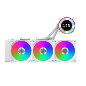 مبرد مائي احترافي Lian Li HydroShift II LCD-C 360CL, حجم 360 ملم مع 3 مراوح 120مم بإضاءة ARGB, إضاءة تدعم المزامنة , متوافق مع معالجات AMD وIntel - أبيض