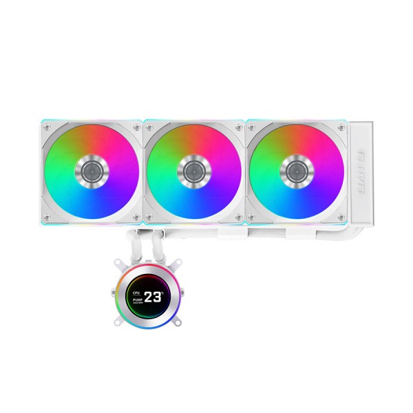 مبرد مائي احترافي Lian Li HydroShift II LCD-C 360CL, حجم 360 ملم مع 3 مراوح 120مم بإضاءة ARGB, إضاءة تدعم المزامنة , متوافق مع معالجات AMD وIntel - أبيض