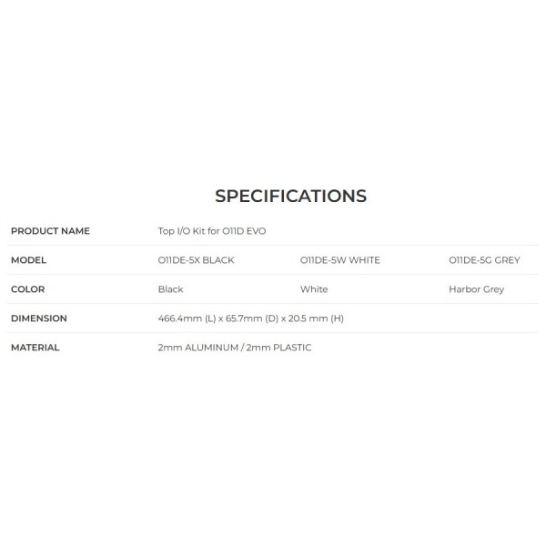 LIAN LI O11DE‑5W Top I/O Kit – ينقل منافذ الإدخال/الإخراج (USB‑A، USB‑C، مدخل سماعة الرأس) إلى الجزء العلوي من الهيكل – أبيض