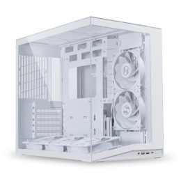 كيس ليان لي O11D Mini V2 Flow - تصميم بانورامي - موصلات خلفية - أبيض