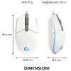 فأرة العاب سلكية Logitech G203, مستشعر Optical بدقة تصل حتى 8000 DPI,  معدل تحديث 1000 Hz,  مع 6 أزرار قابلة للبرمجة,  إضاءة RGB LIGHTSYNC - أبيض